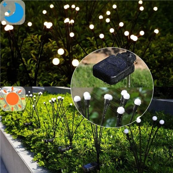 Solar Garden Lights Outdoor, 4 Pack Firefly Swaying Lights, Waterproof Garden - Picture 3 of 7
